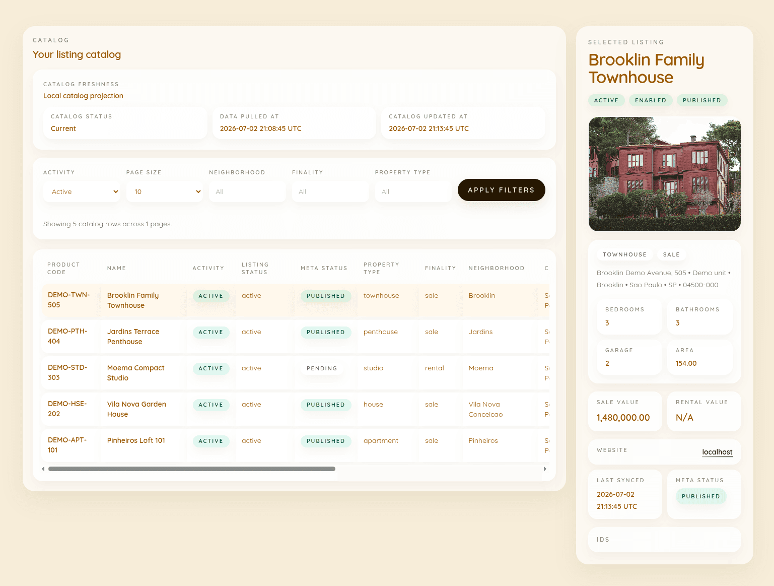 Demo catalog inside the GIB dashboard